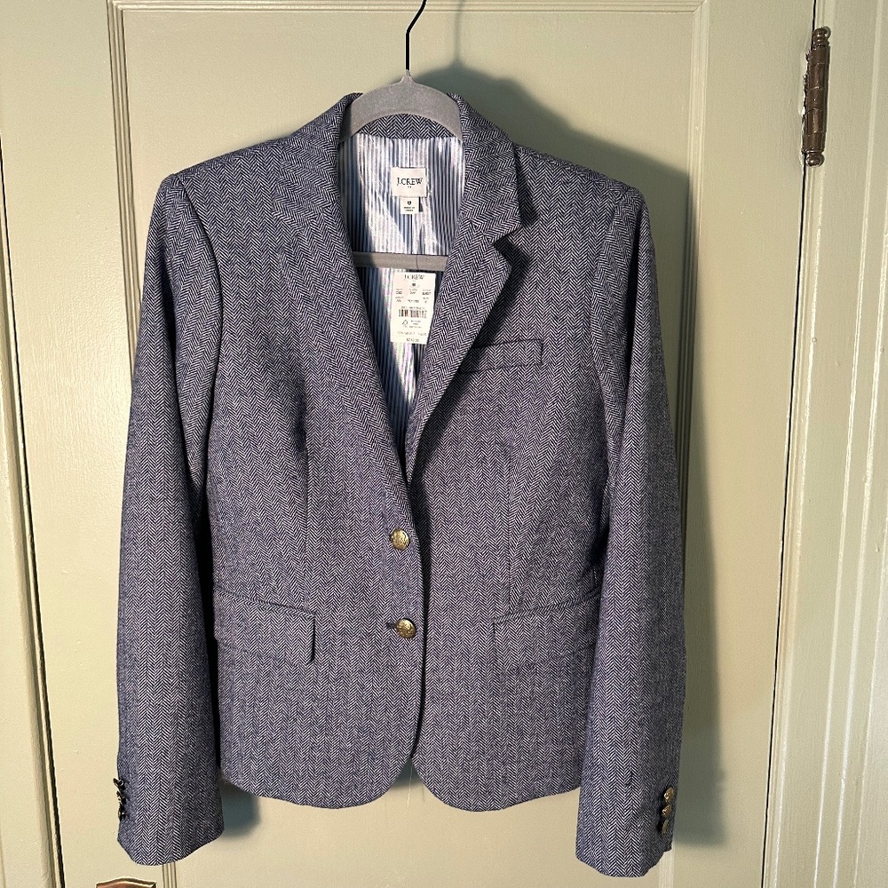J Crew Wool Herringbone School Boy Blazer, Blue/White, size 8